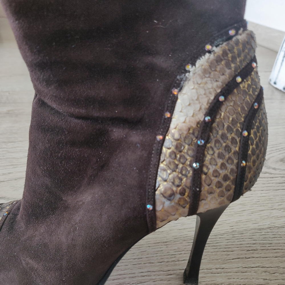 Luxury  Italian Boots - Genuine Leather, Real Pitton Leather, Swarovski Cristals - Picture 9 of 14